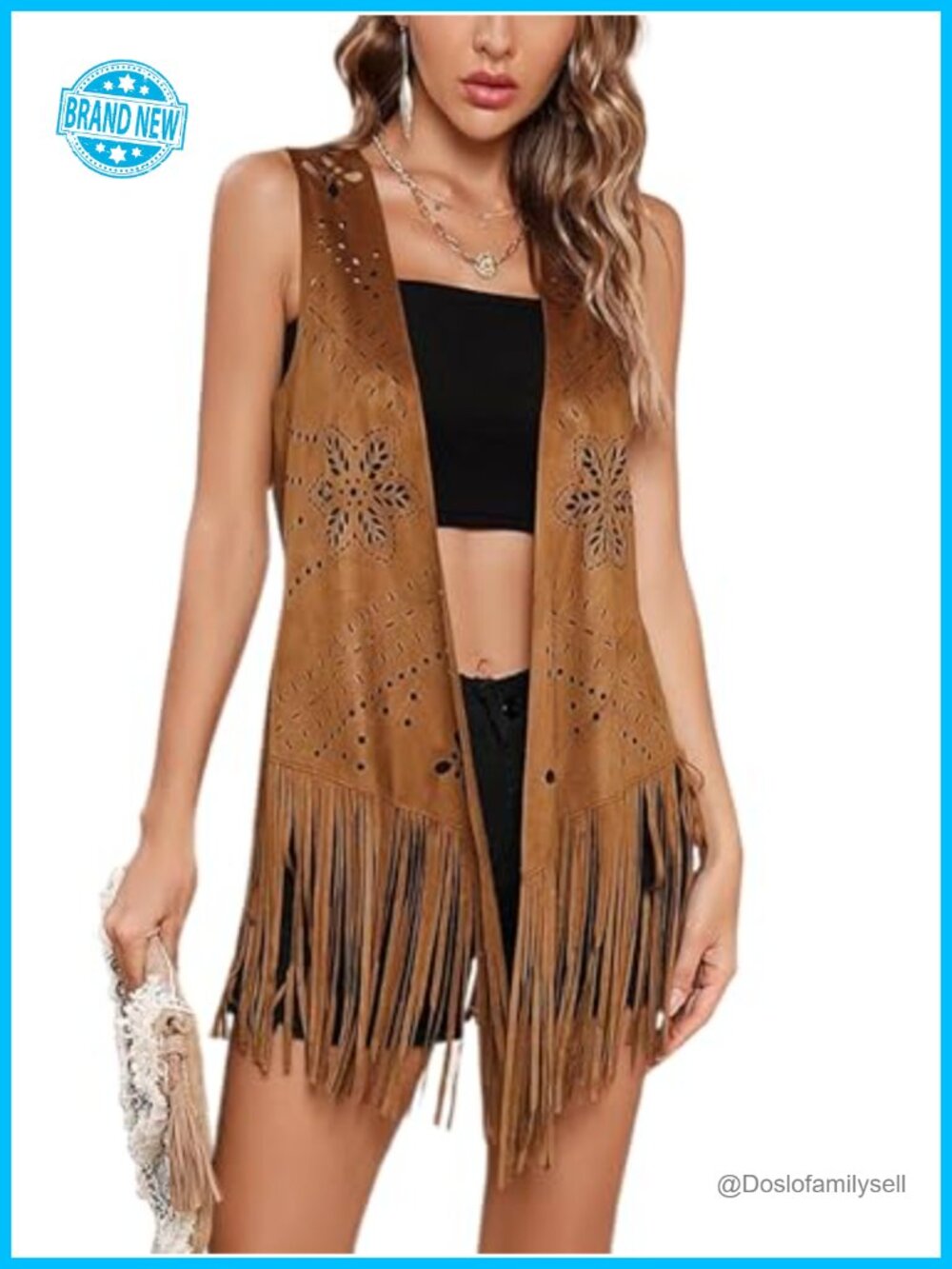 Faux Suede Fringe Vest Sleeveless Open Front Tassel Western Hippie